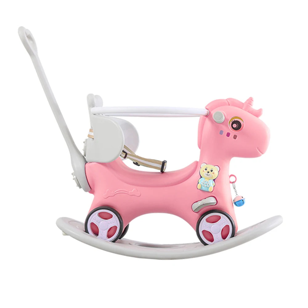 Rocking Horse for Toddlers, Balance Bike Ride On Toys with Push Handle, Backrest and Balance Board for Baby Girl and Boy, Unicorn Kids Riding Birthday (Blue)