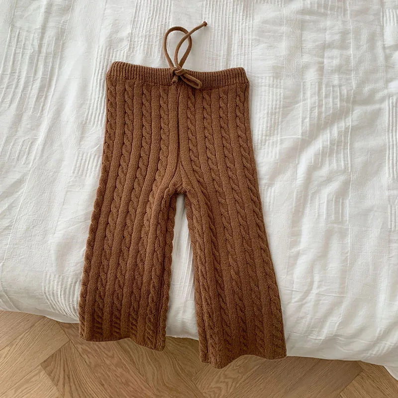 2024 Autumn Spring Kids Knitted Clothing Set Long Sleeved Solid Color Pullover Sweater+Pants Korean Style Baby Girl Clothes Suit