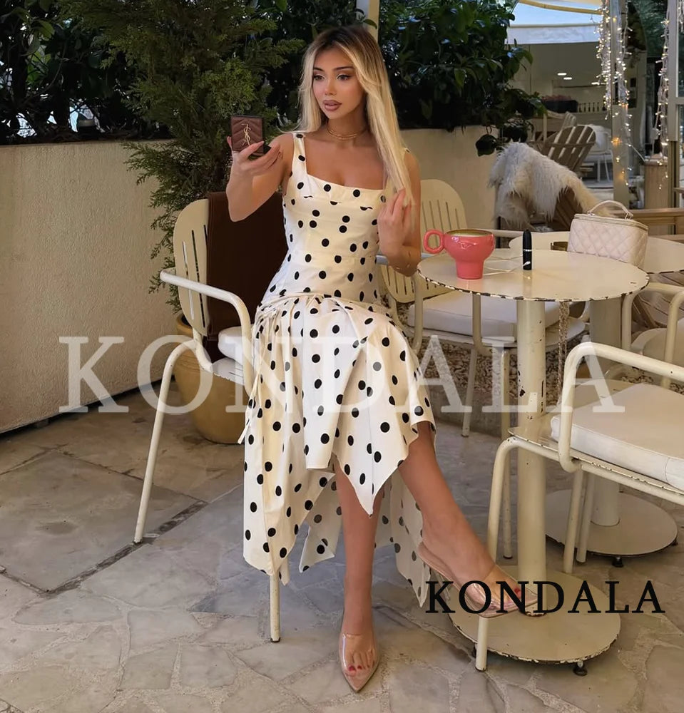 KONDALA Trendy Elegant Polka Dot Skirt Set Women High Street Holiday Short Tops, Midi Skirt 2026 Summer Fashion Casual Skirt Set