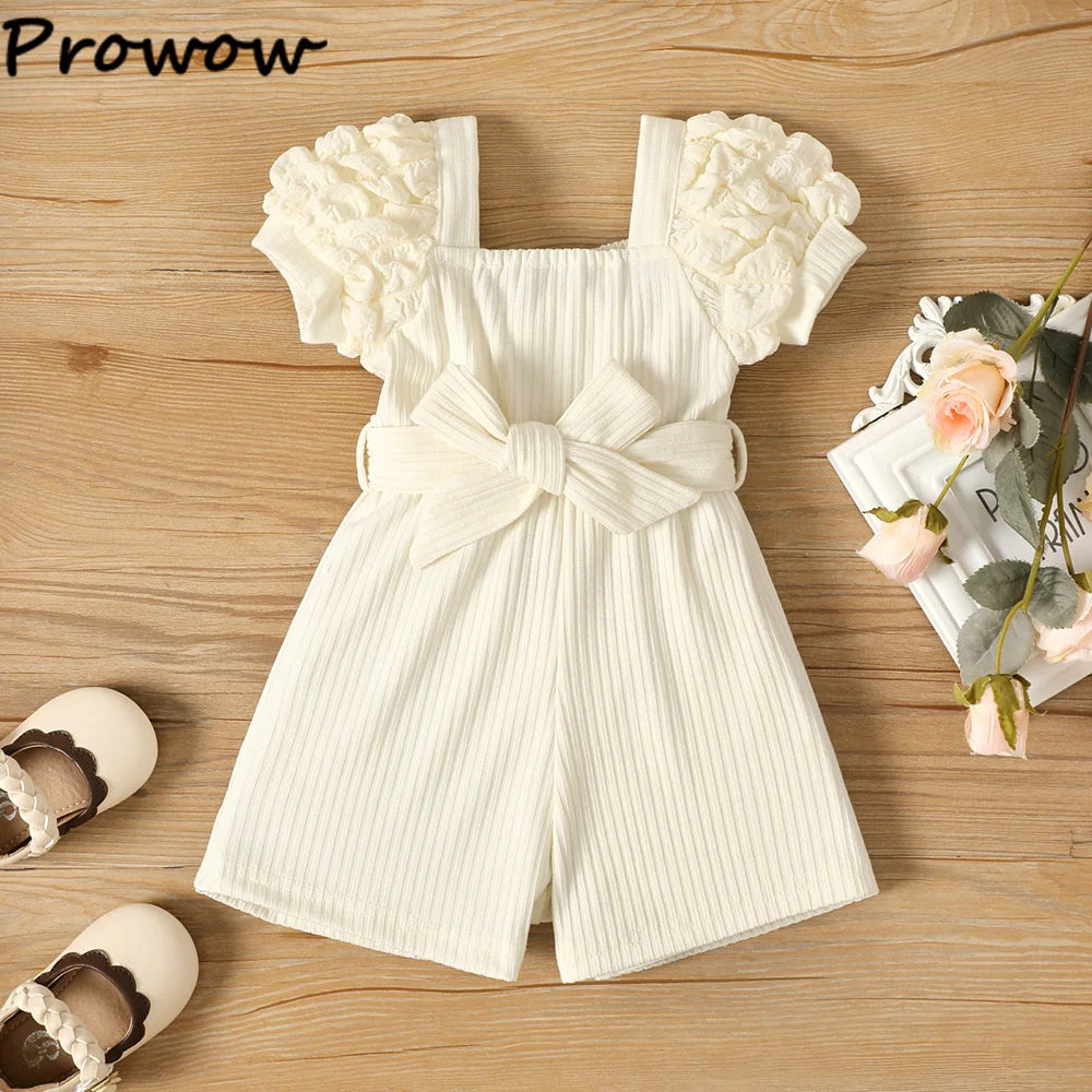 Prowow 3-24M Baby Jumpsuit For Girls Kids Puffy Sleeve Plaid Belted Korean Baby Romper Girls 2pcs Newborn Birth Clothes
