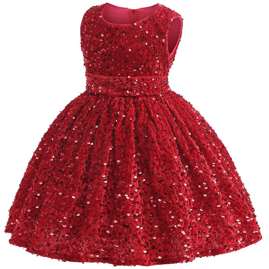 Sequin Christmas Girls Party Dresses Shiny Red And Green Princess Dress For Xmas Evening Dress Children's Girly Dresses Birthday