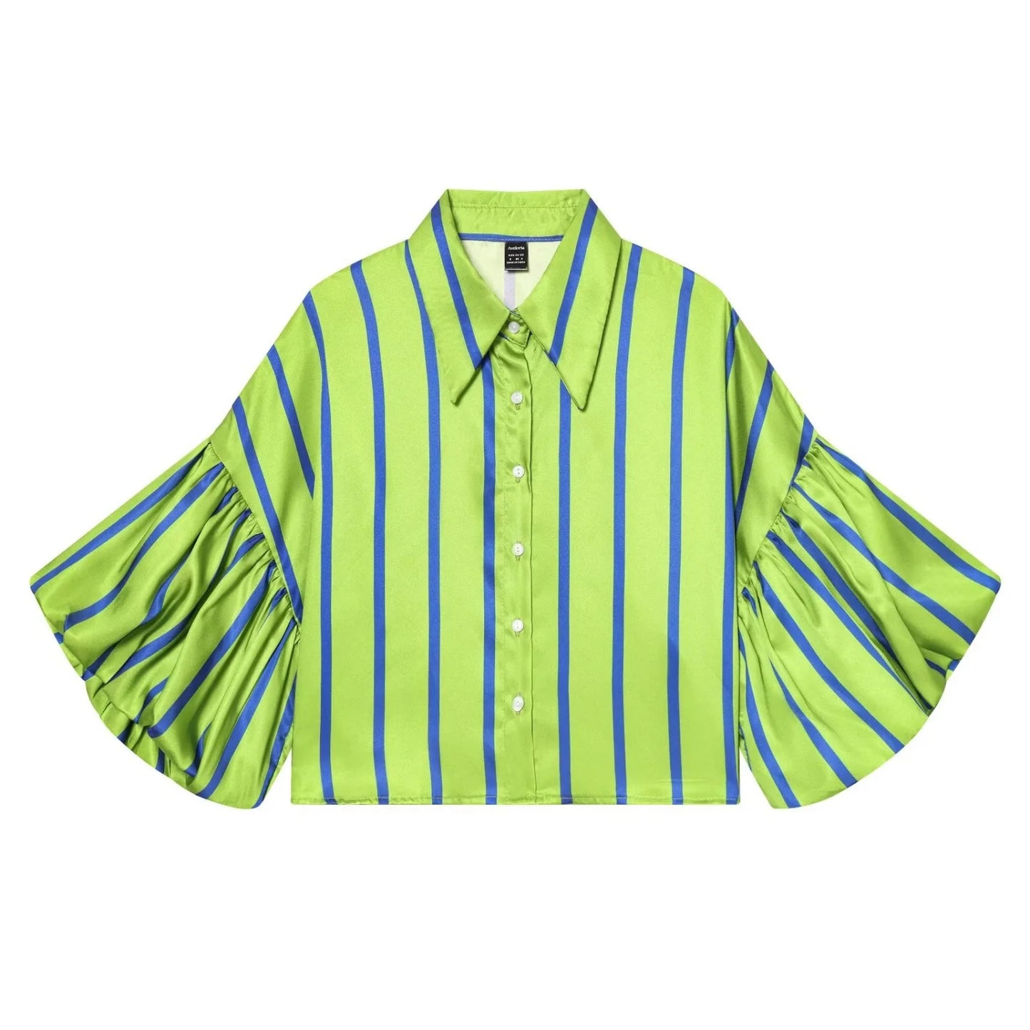 Women Striped Shirts Female Loose-Fit Bubble Sleeve Printed Shirts Lady Casual Youthful Energetic Short Sleeved Tops Clothing