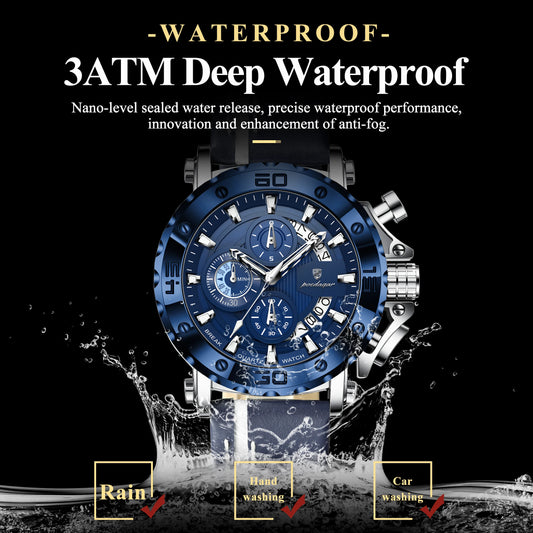 POEDAGAR High Quality Watch For Man Waterproof Luminous Date Fashion Men Clock Chronograph Leather Quartz Men's Watches Male+Box