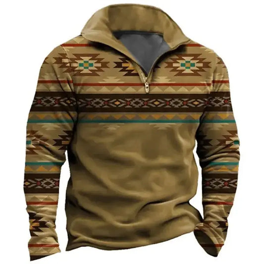Fashion Stand Collar Men's Top Vintage Nation Streetwear Half Zip Long Sleeve Sweatshirts Fall Long Sleeve Pullover Men Clothing