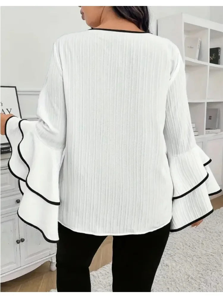 Women's Large Size T-shirt 2025 Spring/summer New Relaxed Casual Solid Color Crew-neck Flared Long-sleeved Top