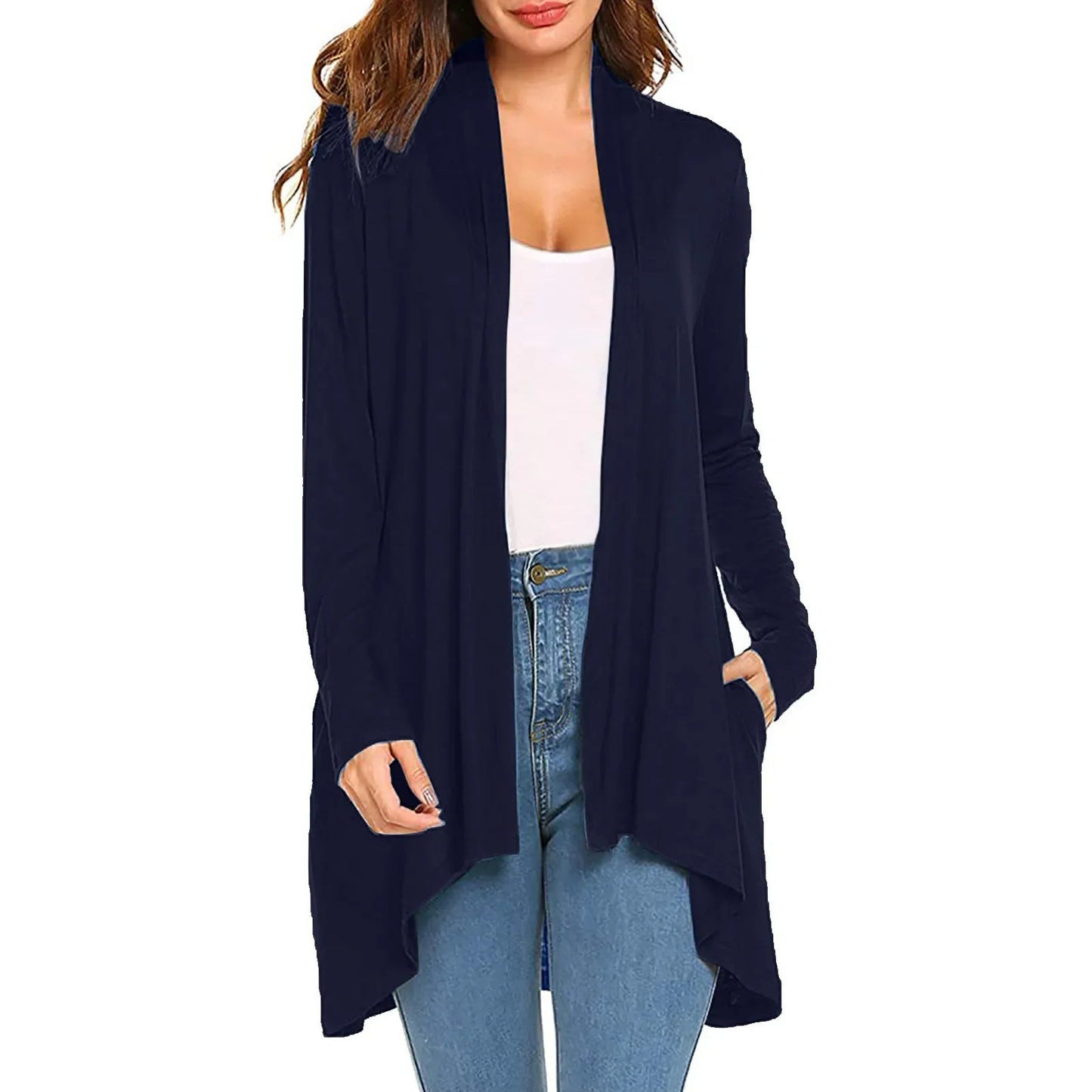 Women's Long Sleeve Knitted Pure Color Cardigan Shirt with Pocket Hot Sale Of The Season Trendy Spring Autumn Cotton Solid Color
