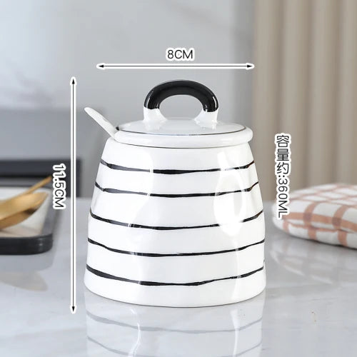 Black and White Striped European Ceramic Seasoning Cans, Home Seasoning Boxes, Home Kitchen Supplies.