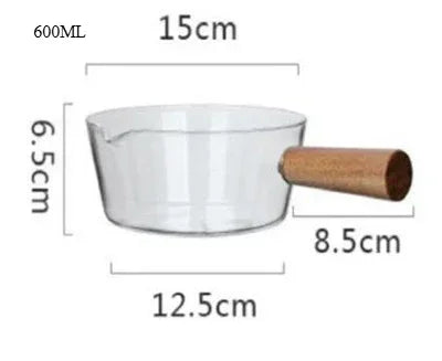 400/600ml Glass Wood Handle Practical Cute Milk Pot Soup Pan Glass Wooden Handle Pot Stable Single Handle Pots Cooking Pot Tools