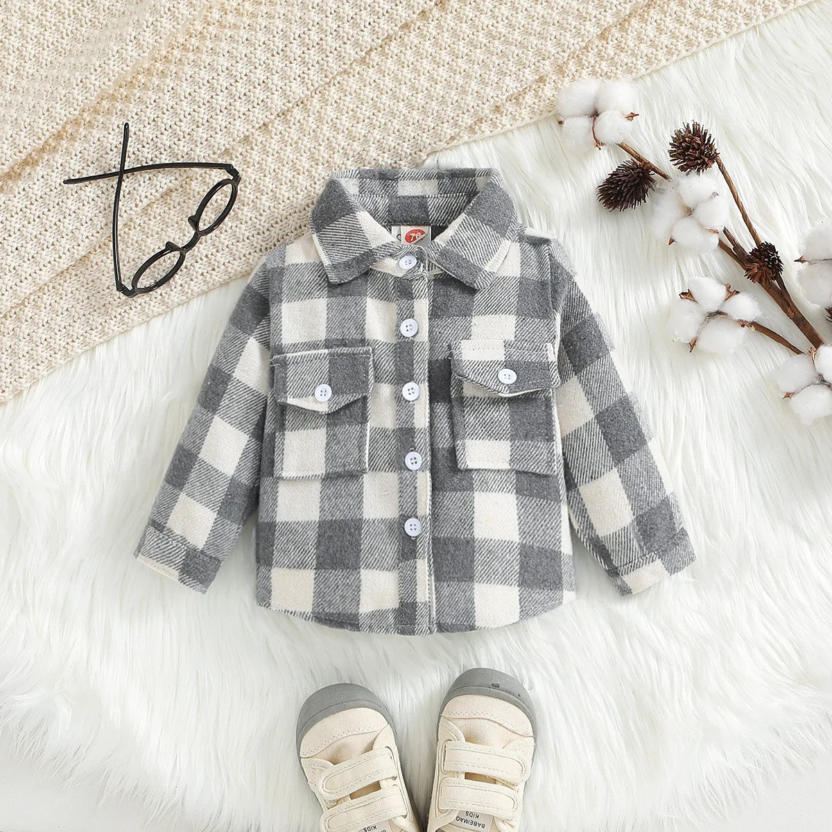 New Kid Baby Girl Boy Plaid Shirt Jacket Tops Lapel Long Sleeve Button Up Coat Spring Autumn Children Clothing