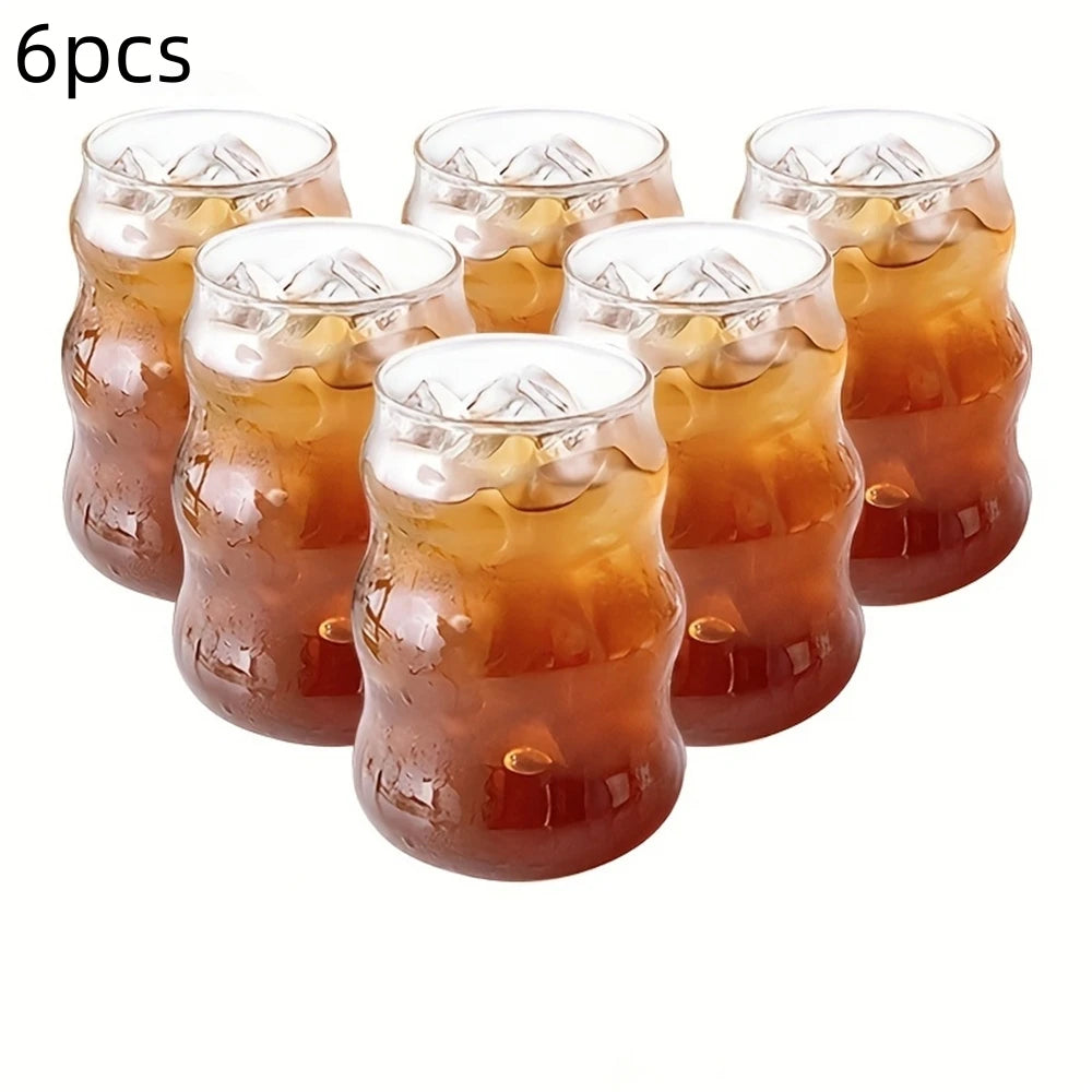 4/6pcs Stripe Glass Cup Could Cup Smooth Surface Bubble Cup Heat-resistant Tumbler for Iced Coffee, Juice, Beverage, Milk, Tea
