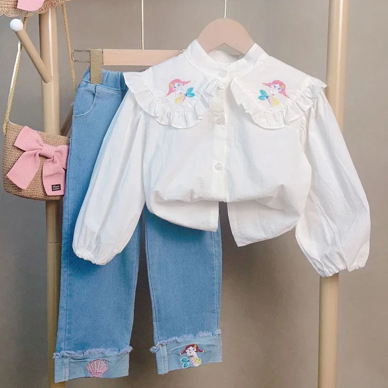 New Girls Clothes Sets Autumn Spring Long Sleeve Shirt+jeans Toddler Girl Clothes Fashion Kids Clothes Girls Suits Children 2pcs