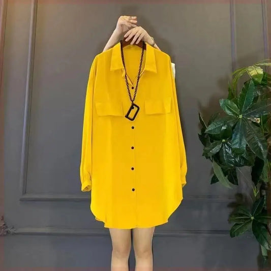 Women's Clothing 2025 Spring/Summer New Popular Item Lapel Long Sleeved Double Pocket Cover Loose Slimming Shirt Top For Women