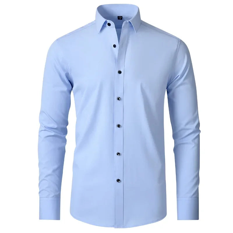 6xl New summer black White men's shirt elastic force non-iron long-sleeved business casual Oversize shirt  mercerized vertical