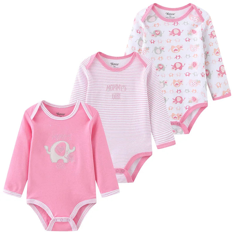 Kiddiezoom 3 Pcs Newborn Cartoon Long Sleeve 100%cotton Baby Boy Girl Bodysuit Soft Infant Onesies Clothes