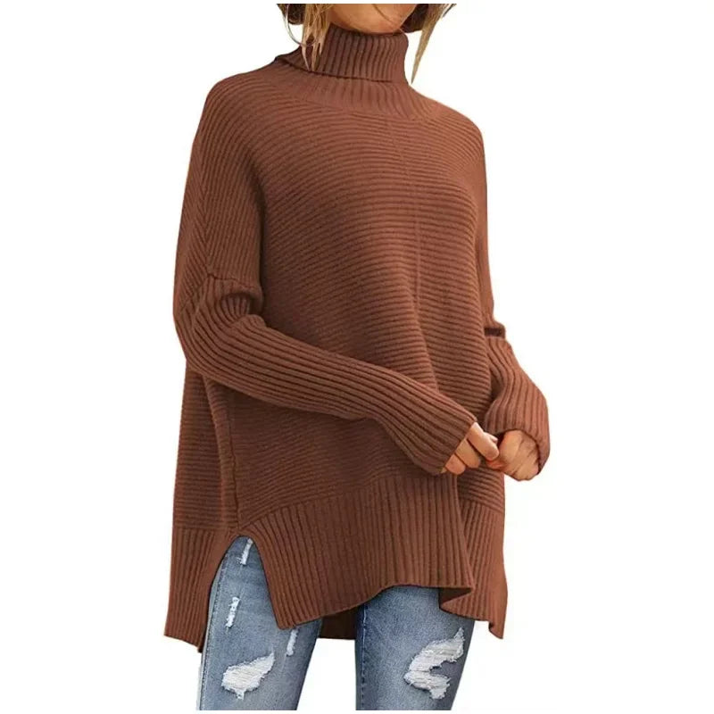 Loose Fashionable High Collar Batwing Sleeve Sweater Women's Lazy Style Knittedwear Autumn Winter Cross-Border Long Sleeve Top