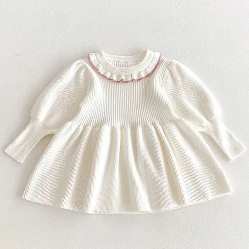 2024 New Autumn 1-6Yrs Baby Girls Long Sleeved Solid Color Knitting Dress Kids Princess Dresses Children Knitted Clothes