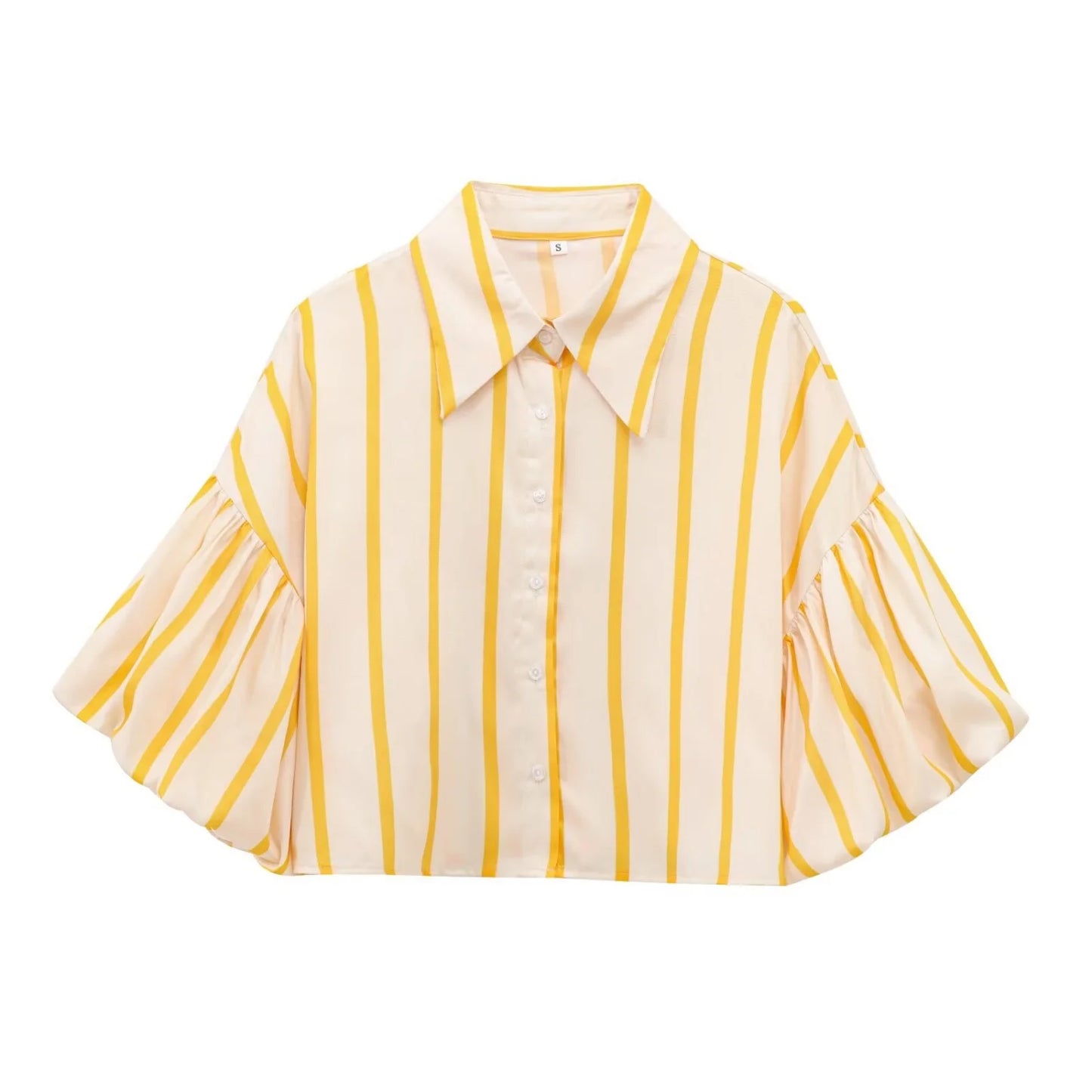 Women Striped Shirts Female Loose-Fit Bubble Sleeve Printed Shirts Lady Casual Youthful Energetic Short Sleeved Tops Clothing