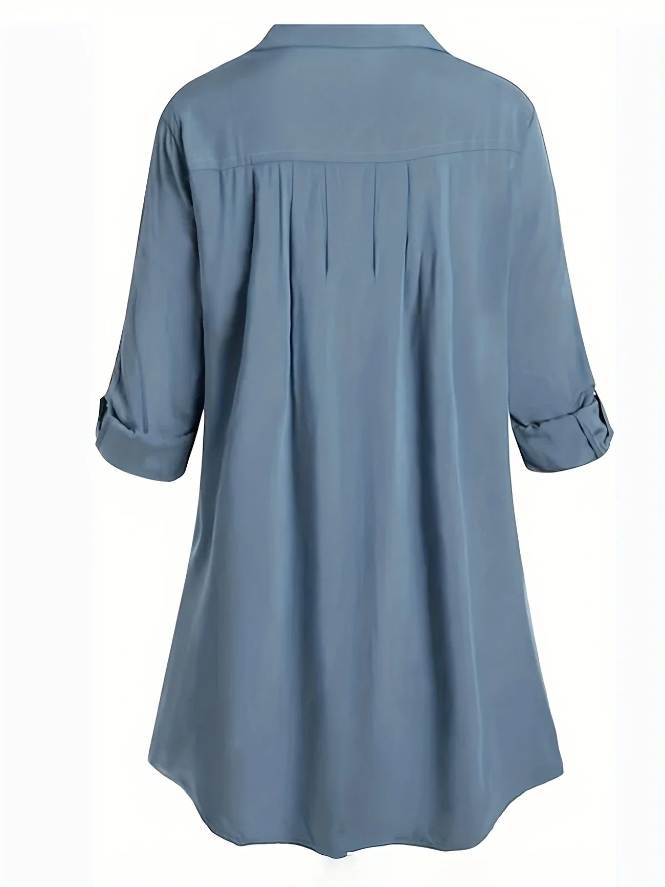 Plus Size1Xl-5XL New Women Fashion Elegant Polyester Shirt Light Blue Lace Sleeve Patchwork  Button-Up Turn- Collar Shirt Top