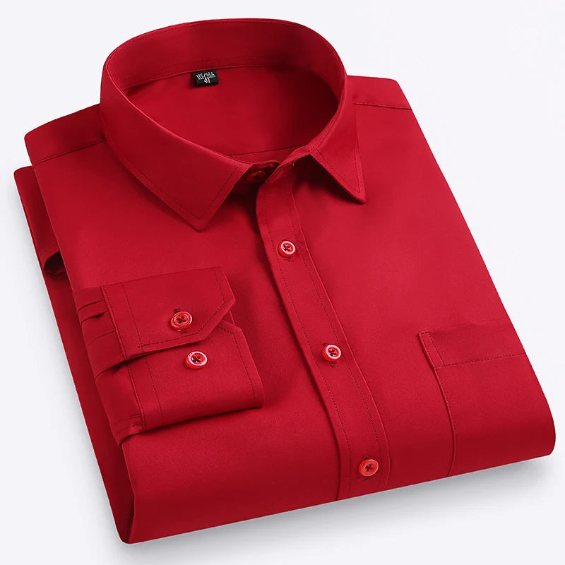 Plus Size M-7XL Elasticity Shirt Men Long Sleeve Slim Fit Casual Solid Color Luxury Shirt Social Formal Dress Shirts Man Clothes