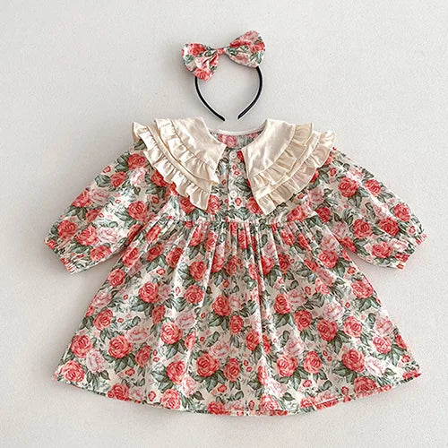 2025 New Autumn 1-5Yrs Girl Party Dress Baby Girl Romper Long Sleeved Cotton Splicing Kids Princess Dresses Sister Clothes