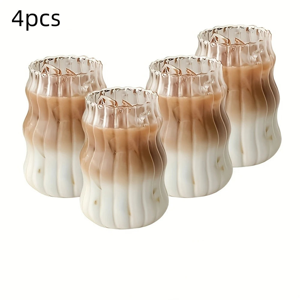 4/6pcs Stripe Glass Cup Could Cup Smooth Surface Bubble Cup Heat-resistant Tumbler for Iced Coffee, Juice, Beverage, Milk, Tea