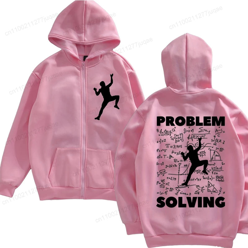 Problem Solving Math. Rock Climbing Funny Men Zip Up Hoodies Harajuku Hoodies Climbing Fashion Zip Hoody Zipper Fleece Tracksuit