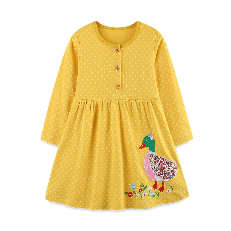 Jumping Meters 2-7T Long Sleeve Princess Girls Dresses Animals Embroidery New Autumn Spring Children Costume Hot Selling Dress