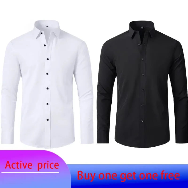 6xl New summer black White men's shirt elastic force non-iron long-sleeved business casual Oversize shirt  mercerized vertical