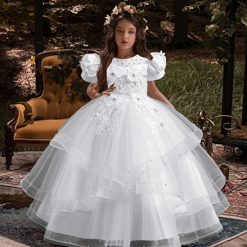 New flower girl wedding dress Girls party dresses, elegant girl walking show evening dress 4-12 years old children's clothing
