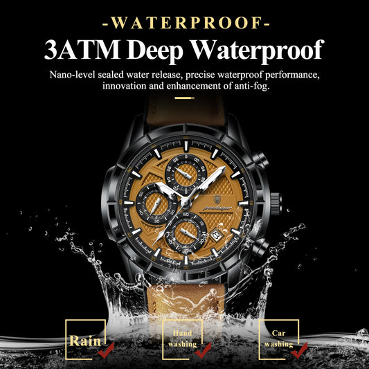 POEDAGAR Luxury Top Men Wristwatch Quartz Original Leather Men's Watches Date Chronograph Waterproof Luminous Man Watch Male+Box