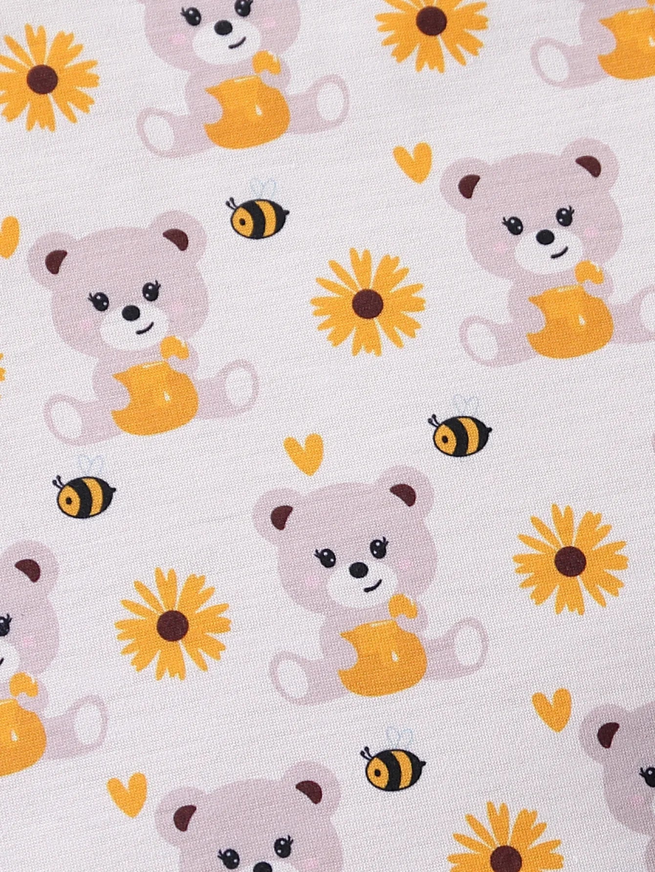 【Sweet and Cute Bear】Baby Girl Denim Overalls Set: 3D Bear Patch Honey Jar Denim Overalls + Sunflower Print Top + Bow Headband - Spring/Summer Outing Three-Piece Set