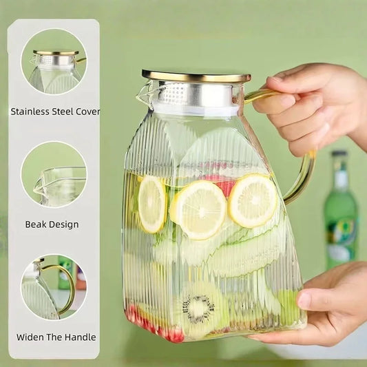 JUSTINLAU 1.8L Cold Water Jug High Borosilicate Glass Water Kettle Summer Refrigerator Pitcher Home Fruit Tea Juice Drink Kettle