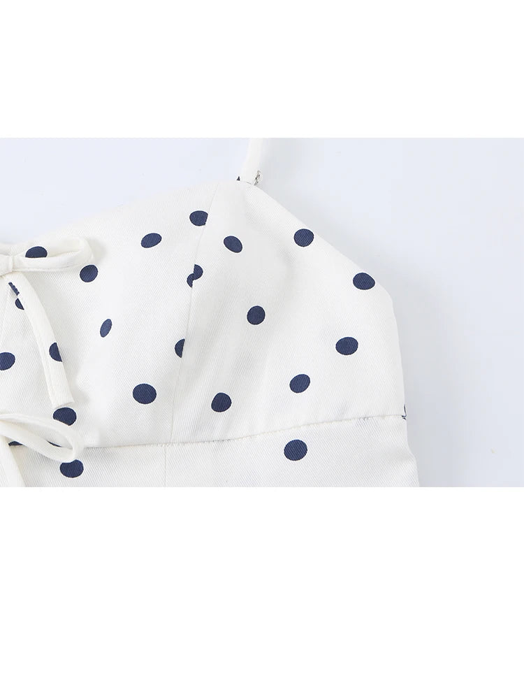 HH Elegant Women's Summer Polka Dot Cami Pant Set 2026 Sweet Skirt Style Hem Bow-Front Top+Bucket Trousers Female Casual Suit