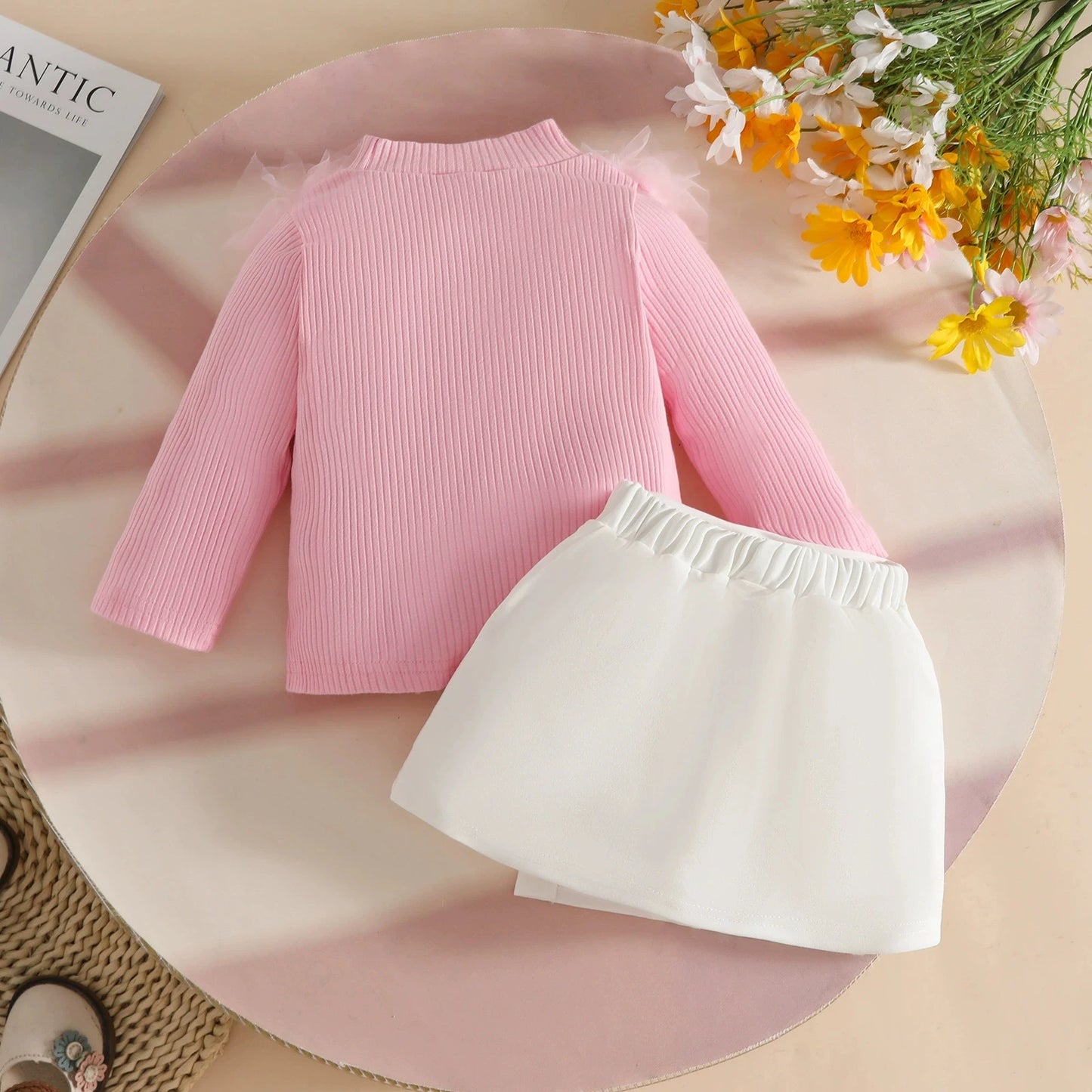 2025 Kids Girls' Outfit Autumn Winter Long-Sleeve Top + White Skirt Toddlers Girls Clothes Se Children Clothing For 6M-3 Years