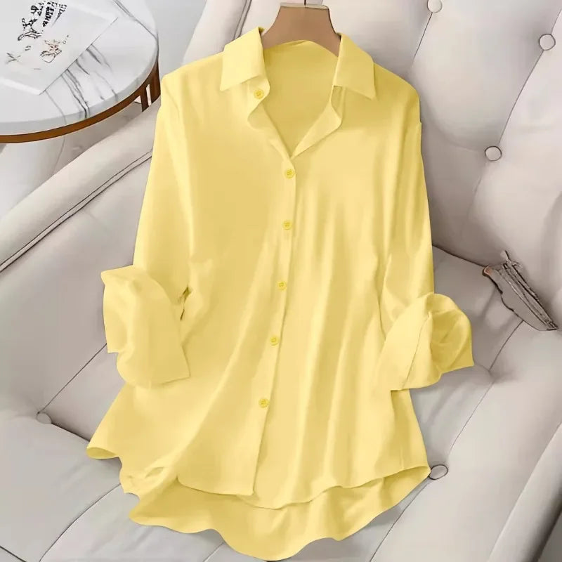 2025 Women's Solid Color Shirts Long Sleeve Simple clothing Lapel Single-Breasted Fashion Plain European And American Style tops