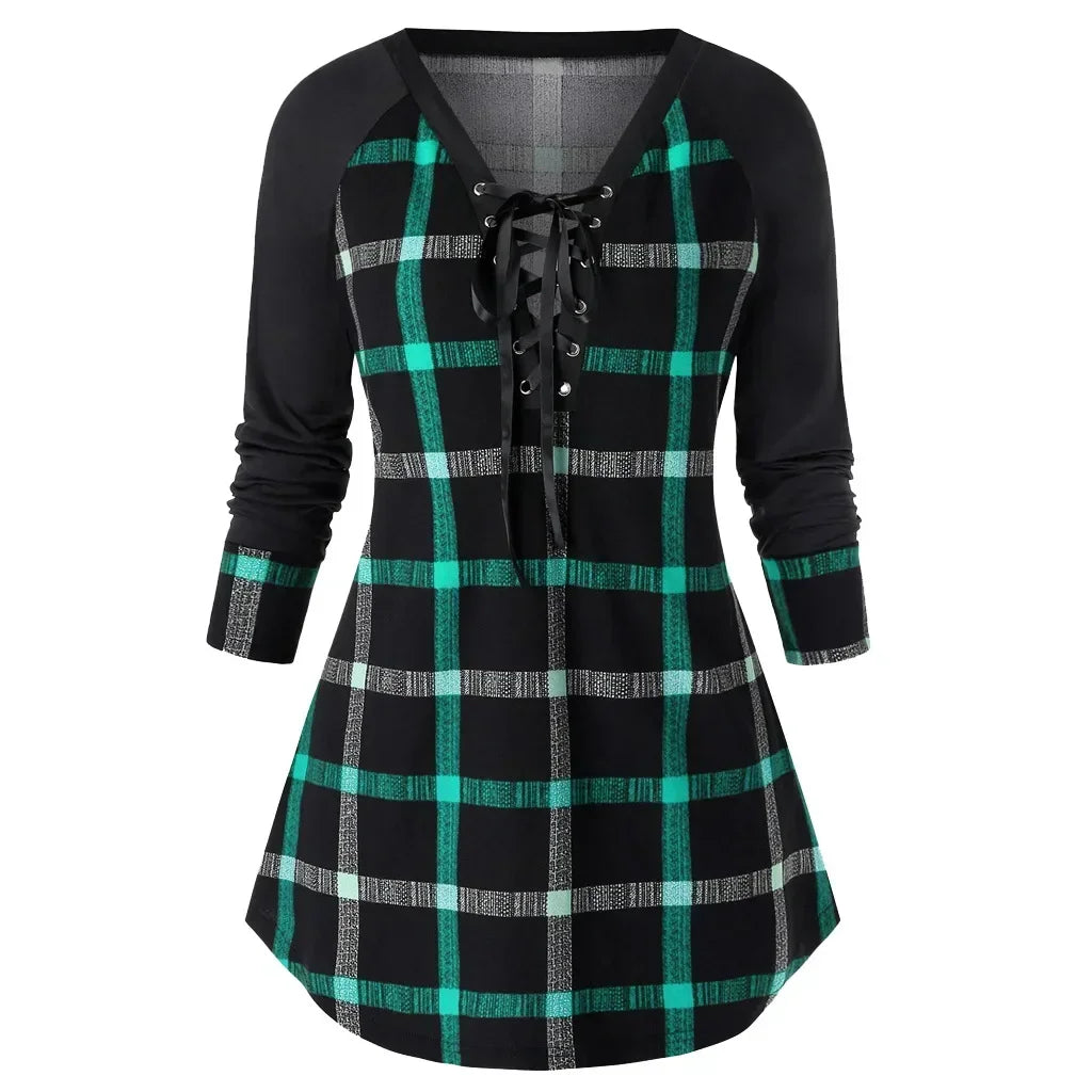 Large discount Loose Women Long T Shirt Casual Female Plaid T-Shirts Blusa Feminina Tshirt Woman Clothing Tops Tee Camisas Mujer