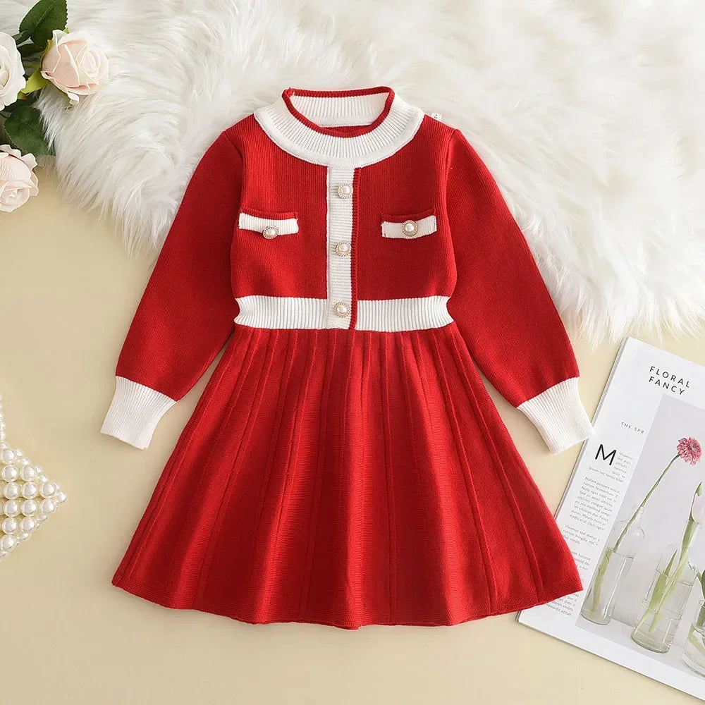 Girls Sweater Dress  Version Girls Wind Knitted Round Neck Princess Skirt 3-7 Years Old Little Girl Skirt