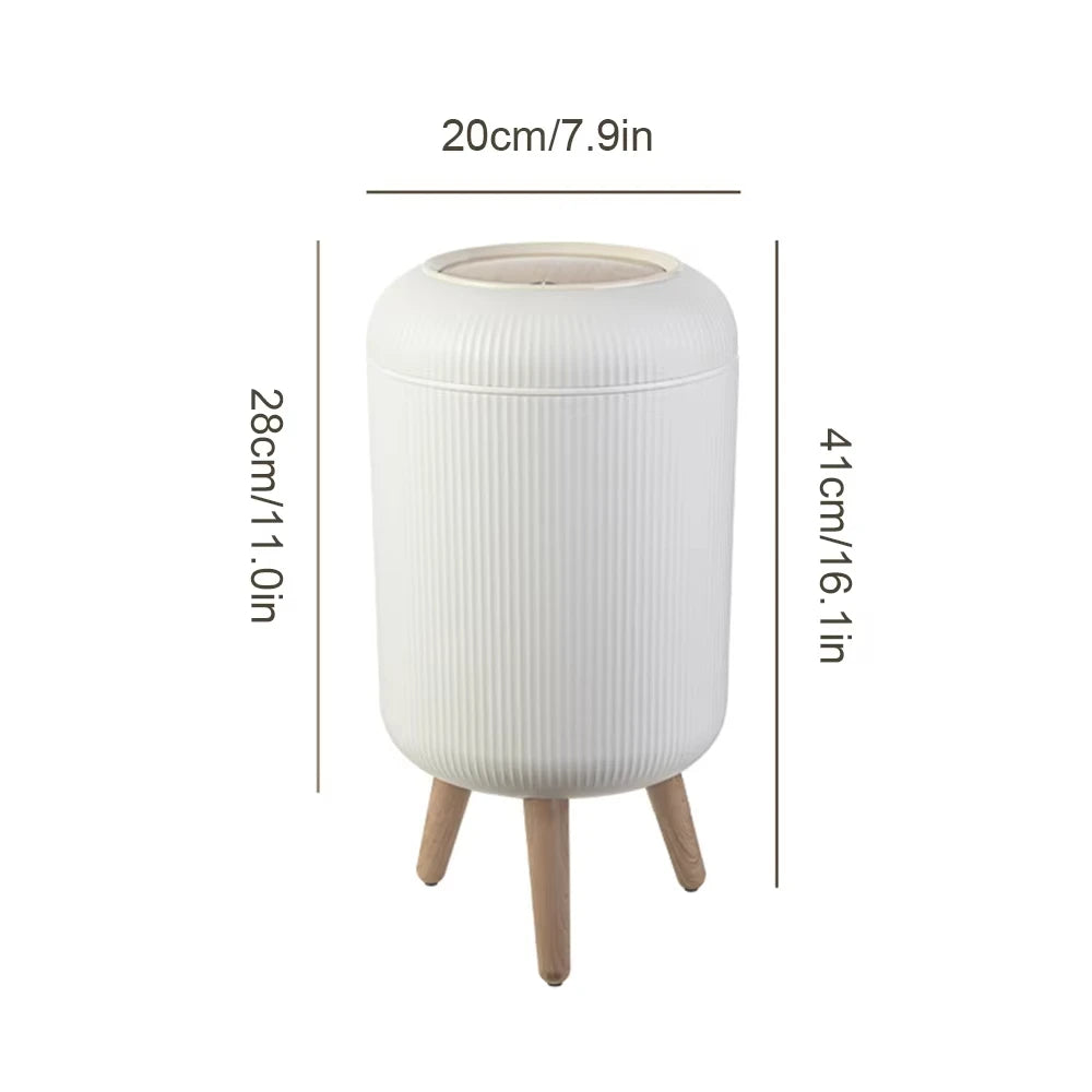 Wooden High Foot Trash Can For Bathroom Creative Kitchen wastebin with Press Cover Living Room Toilet Garbage container