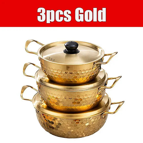 3 Pcs Stainless Steel Cooking Pot Set Korea Ramen Pot Saucepan with Lid Dishwasher Safe hammer printing pot for Soup Hotpot