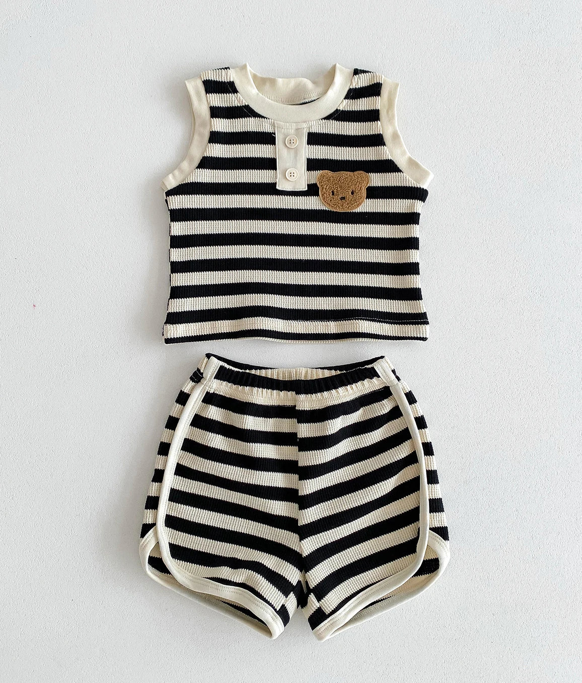 MILANCEL 2024 New Baby Clothes Set Sleeveless Tee And Shorts Boys Tracksuit Waffle Bear HeadGirls Clothing Set