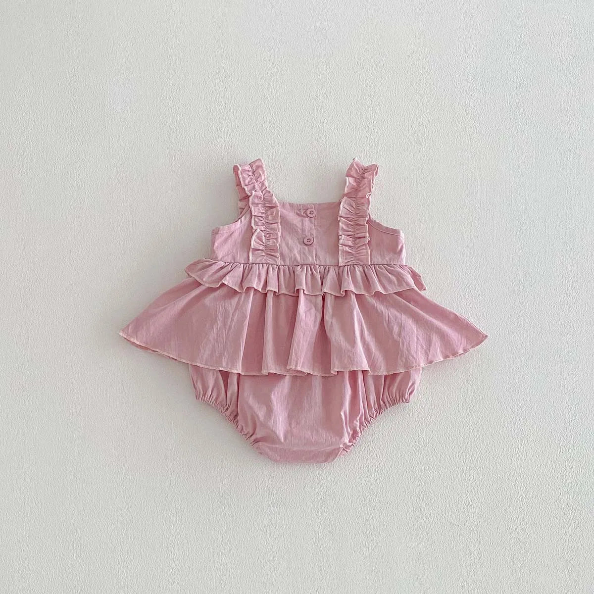 2026 Summer 0-2Y Baby Girl Clothes Mushroom Lace Shoulder Strap Girls Dress Bodysuit Korean Style Pure-color Toddler One-piece