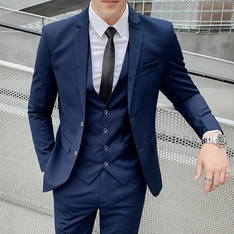 Suit Upgrade the new fabric Men's Business Gentleman Fashion Slim Work Solid Color Plus Size Fair Dress Wedding Best Man Suit