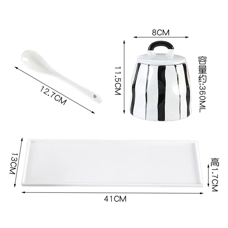 Black and White Striped European Ceramic Seasoning Cans, Home Seasoning Boxes, Home Kitchen Supplies.
