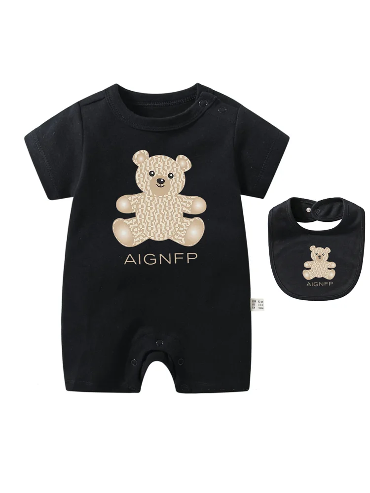 Cute Bear Romper Newborns Clothes 2025 Summer Hot Sale New Toddler Boys Jumpsuit %100 Cotton Soft Bib scarf 2Pcs Set Baby Romper