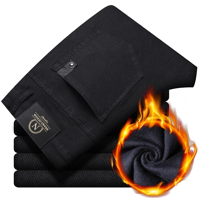 Winter New 2025 Fleece Pants Men's Thick Slim Elastic Business Casual Velvet Pants Warm Fashion Solid Color Plush Trousers Male