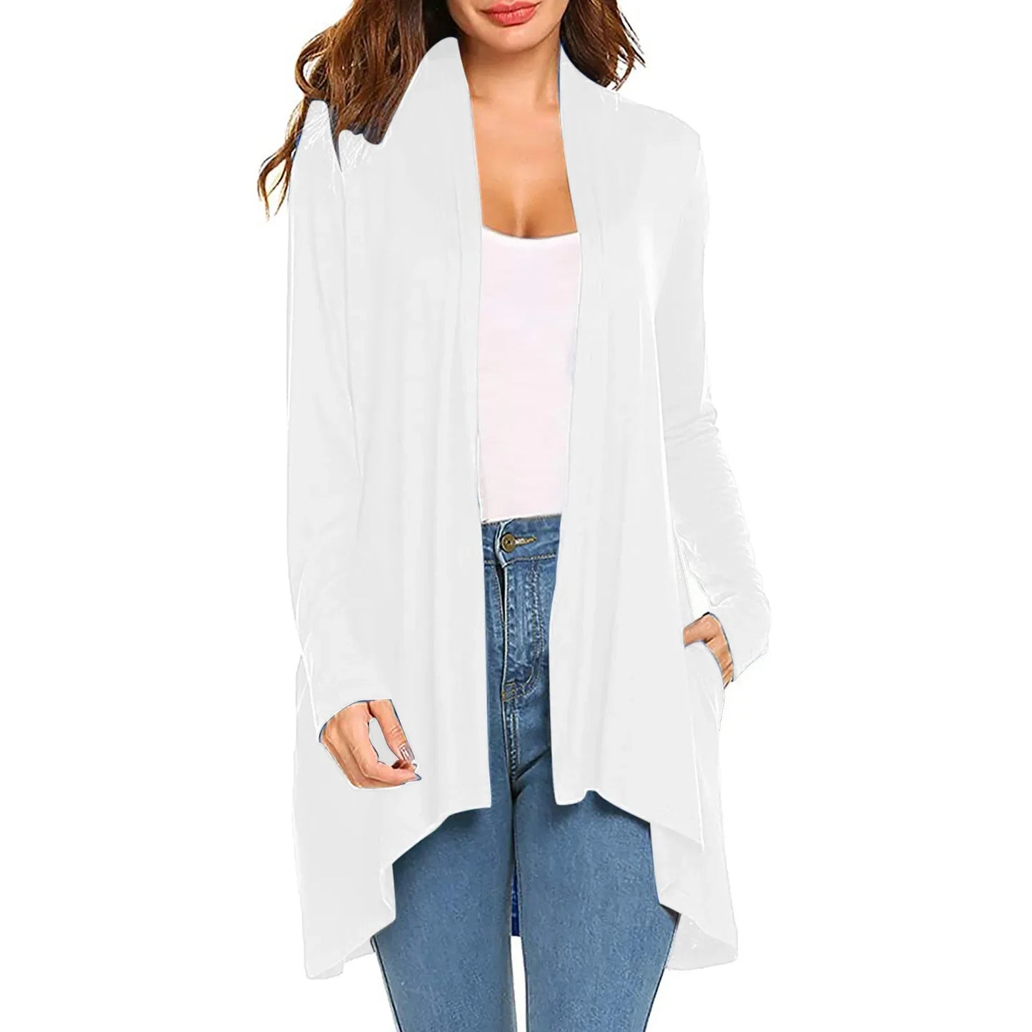 Women's Long Sleeve Knitted Pure Color Cardigan Shirt with Pocket Hot Sale Of The Season Trendy Spring Autumn Cotton Solid Color
