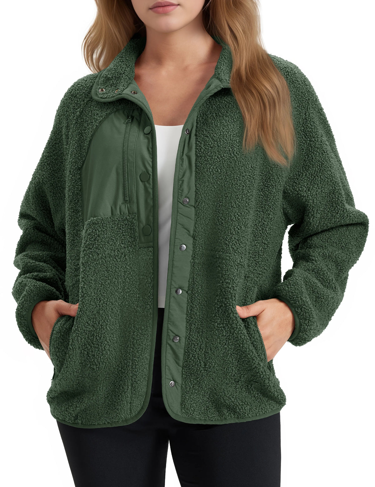 TACVASEN Fuzzy Button Down Sherpa Fleece Jacket Women's Winter Warm Coat Casual Outwear Jacket with Pockets Streetwear Outwear