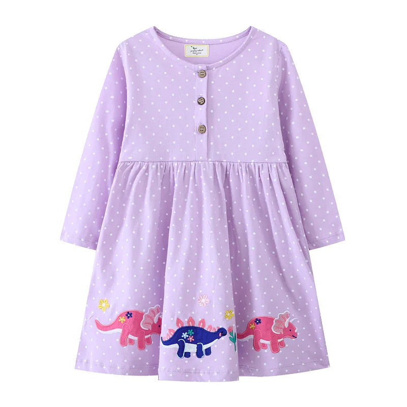 Jumping Meters 2-7T Long Sleeve Princess Girls Dresses Animals Embroidery New Autumn Spring Children Costume Hot Selling Dress