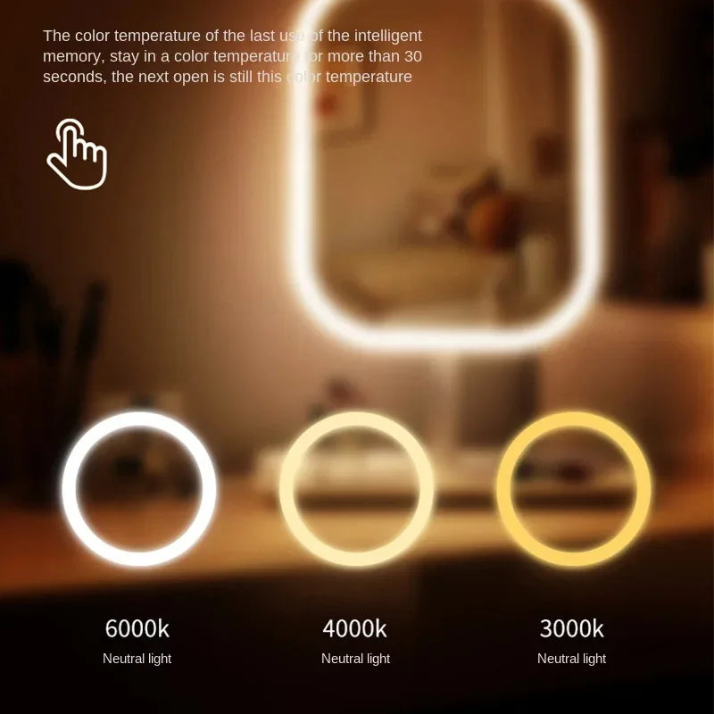 Modern LED Desktop Vanity Mirror – 3-Colour Touch Makeup Mirror