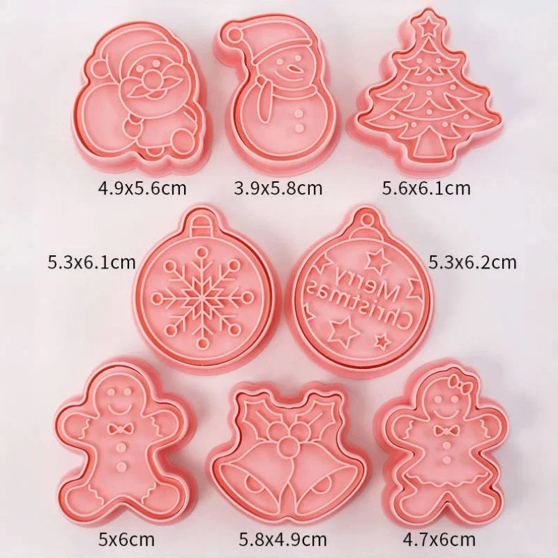 Christmas Cookie Cutters Press 8Pcs Santa Claus Biscuit Mold Plastic Cookie Stamp Confectionery Kitchen Baking Pastry Tools